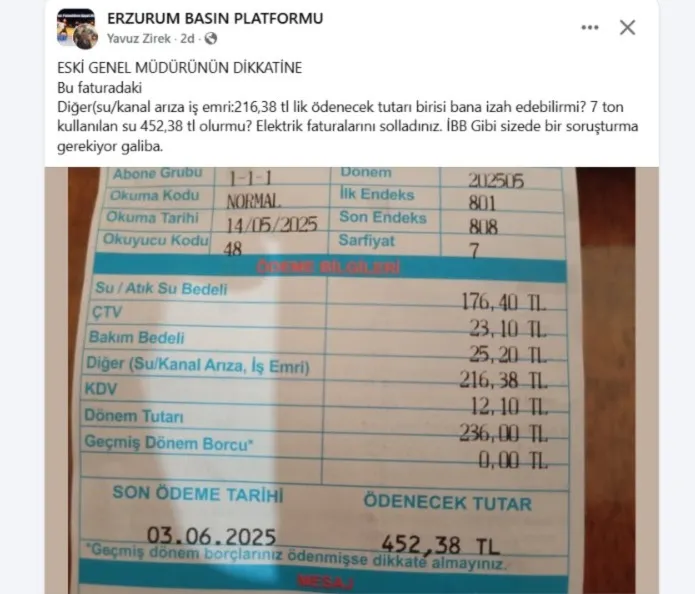 Fahiş Su Faturası Tepki Çekti: Vatandaşlar Açıklama Bekliyor