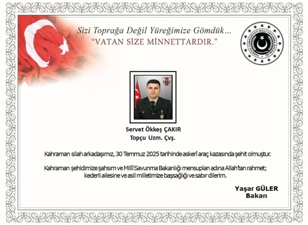 Uzman Çavuş Servet Ökkeş Çakır Şehit Oldu